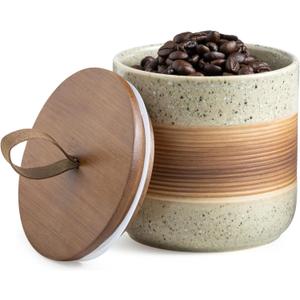 Miamolo Ceramic Jar with Lid Airtight, Coffee Container Kitchen Food Storage Jars for Spice Sugar Tea Bag, Stackable Decorative Jars for Countertop, 18 fl.oz (Beige)