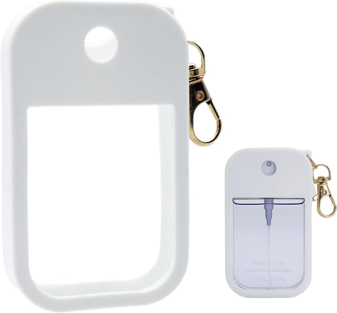 2 x Silicone Case Compatible with Touchland Hand Sanitizer Spray 1 FL. OZ./30 mL, Stylish Hand Sanitizer Mist Accessory with Portable Keychain (White, 1 Pack)
