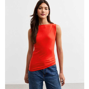 Women Sleeveless V-Neck Back Ruched Lined Stretch Jersey Top, X