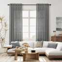 Joywell Dark Grey Back Tab Rod Pocket Linen Curtains 90 Inches Long 2 Panels for Living Room Bedroom Neutral Boho Farmhouse Rustic Light Filtering Semi Sheer Curtains Window Treatment 52x90