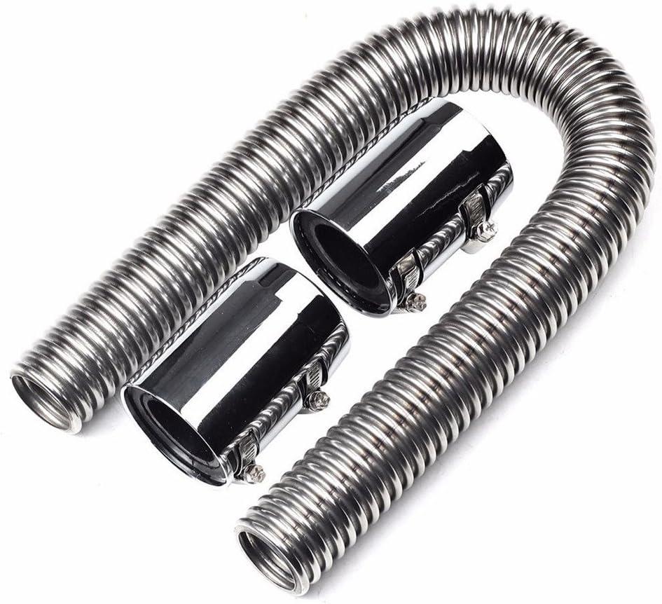BLACKHORSE-RACING 24" Stainless Steel Radiator Flexible Coolant Water Hose Kit with Caps Universal (Silver)
