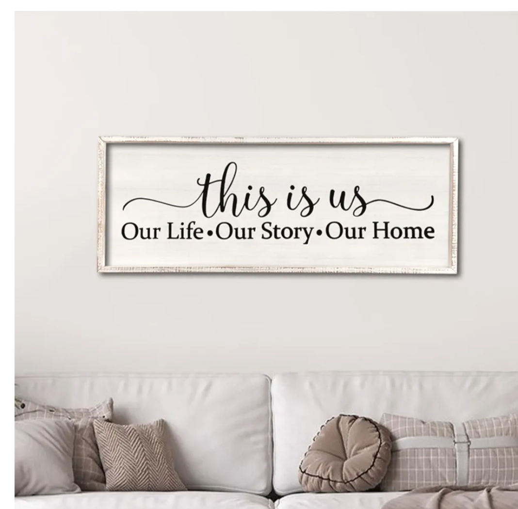 This Is Us Sign Wall Decor for Bedroom 40''×15'' Large Vintage Framed Wooden Modern Farmhouse Room Rustic Family Sign Wall Art Hanging Home Decor (White)