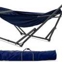 Tranquillo Uniki Hammock with Stand, 550 lbs Capacity 30-Second Setup, Sturdy Steel Stand, Tool-Free Assembly, Premium Carry Bag Included, Outdoor & Indoor Hammock, Navy (Small)