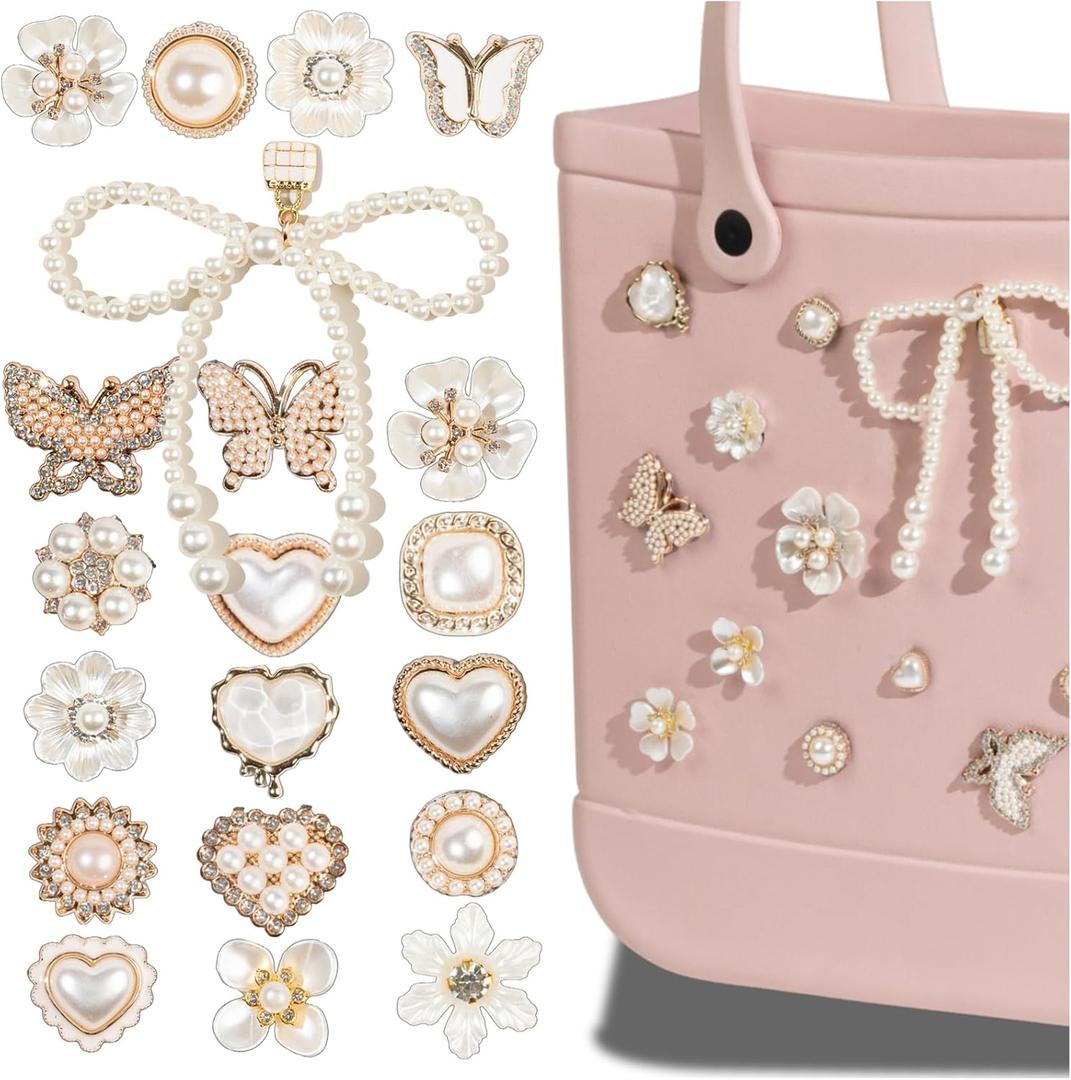 Mon Caramel Resin Beach Bag Accessories Charms,Resin Beach Totes Accessories Inserts,Daisy Flower Bag Charms (Bow White)