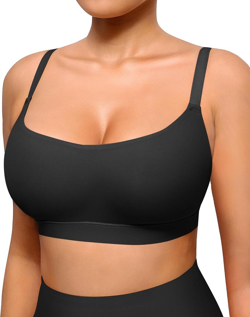 FeelinGirl Seamless Bras Wireless Bralettes for Women, No Wire Unlined Comfort Soft for Sleep, Everyday Bras (Large, Black)