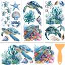 3 Sheets Sea Rub on Transfer Stickers for Furniture and Crafts Sea Turtles Wall Stickers Waterproof Transfer Decals Sticker Marine Animal Transfer Sticker for Dresser Glass Wood 6"x12"