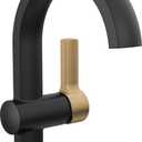 Delta Albion Matte Black/Brushed Gold Bathroom Faucet 1 Hole, Single Hole Bathroom Sink Faucet for Vanity, Metal Push-Pop Drain Assembly, Matte Black/Champagne Bronze 
