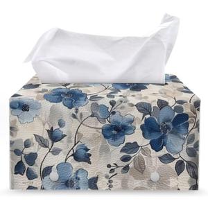 Blue Tissue Tissues Boxes Holder Floral Tissue Box Cover Rectangular Beige Leather Tissue Tissue Box Holder Hotel Easy to Clean Tissue Case