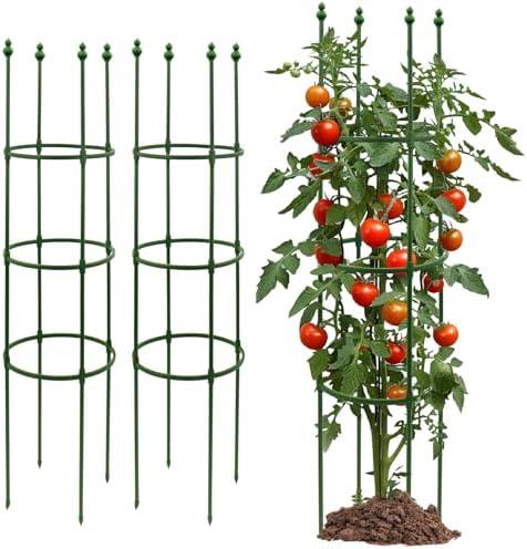 G-LEAF Adjustable Detachable Tomato Cage 3 Pack Tomatoes Plant Support Cages Trellis Garden Sticks/Stakes for Climbing Plants, Vegetables, Fruit, Flowers, 60 inch (Garden Ties Include)