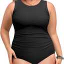 Daci Women Plus Size One Piece Swimsuit Tummy Control Athletic Bathing Suit Slimming Swimwear 22 Plus (Black)