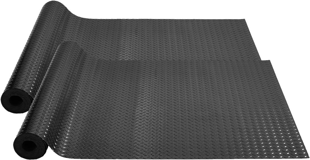 VEVOR Floor Mats, 2 Rolls x 14.7 x 3.6 Ft PVC Flooring Roll, Non-Slip Diamond Texture, 106.56 sq.ft Covering Space, Black Mats for Under Cars, Garage Industry Gym