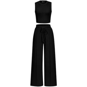 PRETTYGARDEN Women's Summer 2 Piece Loungewear Set Cropped Tank Top Wide Leg Sweatpants Tracksuit Casual Outfits Size L