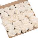 Ling's moment Artificial Flowers Fake Roses Faux Foam Peony Combo for DIY Wedding Bouquets Centerpieces Arrangements Bridal Shower Party Home Decorations, Ivory, 24pcs