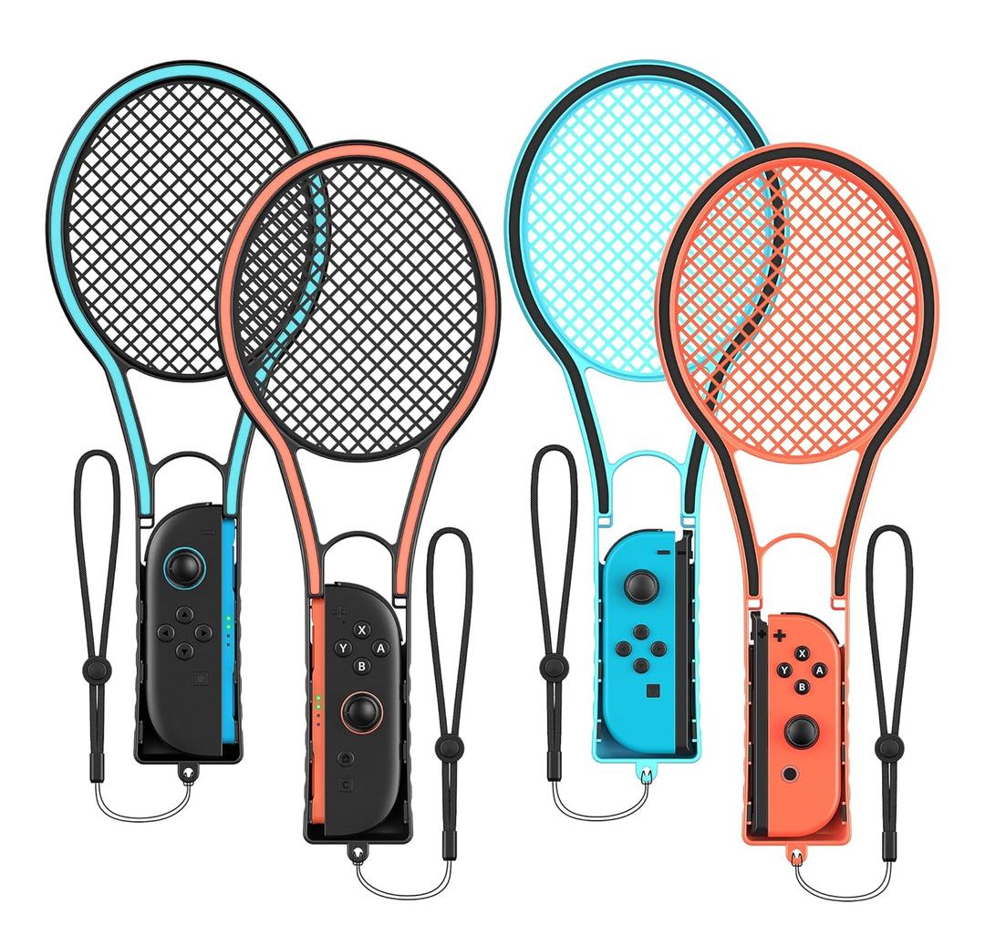 WAXITY Switch 2 Tennis Racket for Mario Tennis Aces/for Mario Tennis Fever Sports Games, Handle Grip Holder Accessories for Nintendo Switch 2/1 Controllers, for Joycon Comfort Hold (4)