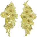 1 Pair 3D Embroidered Lace Sew on Rhinestone Beaded Sequins Flower Patch Applique for Clothing Wedding Dress Applique Decor 12.6 x 6 Inch, Yellow