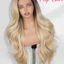 HANNE 13 * 6 Lace Front Wigs for Black Women 29 Inch Synthetic Pre Plucked Wavy Filp Curl Futura Fiber Glueless Blonde Wigs HD lace frontal Wig Hair Replacement Wigs for Every Occasion (Ombre Blonde)