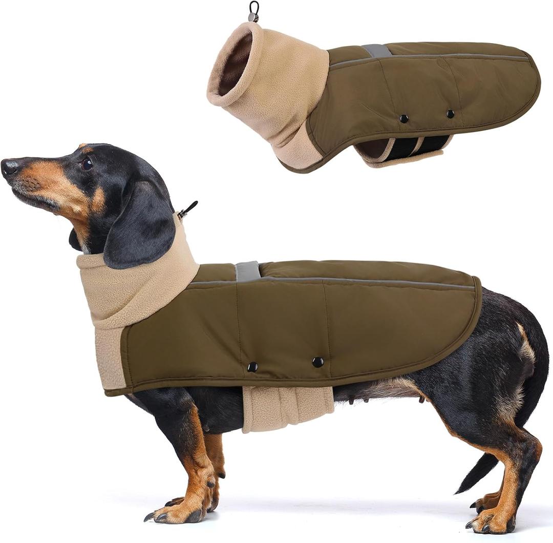 ASENKU Dog Coat, Dog Winter Jackets with Fleece Turtleneck, Windproof, Reflective Pet Snow Jacket for Cold Weather, Coats for Dogs, Army Green, L