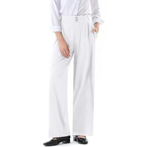 Womens Wide Straight Leg Work Pants Casual Slacks Business Office Trousers Button Dress Pants