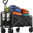 Collapsible Wagon 220 lbs., Heavy Duty Wagon Carts Foldable, Portable Wagons for Groceries, Beach Cart with All-Terrain Wheels & Drink Holders, Utility Wagon for Shopping, Sports, Camping, Black