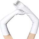 QTECLOR 21Women Long Gloves Stretchy Elbow Leather Glove for Evening Party Opera Costume (White)