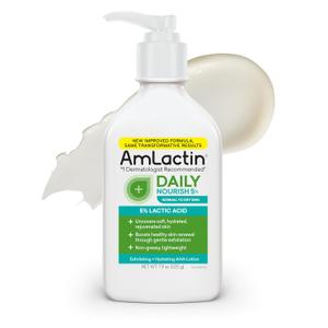 AmLactin Daily Nourish - Therapeutic Face and Body Lotion for Dry Skin - No-Scrub Exfoliator and Moisturizer with 5% Lactic Acid AHA, Safe for Sensitive Skin, 7.9 oz 