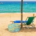 Inflatable Ottoman Stool D21 xH9 for Outdoor/Indoor Use, Water Repellent Patio Foot Rest Stool with Portable Handle,Round Pouf Ottoman Suitable for Garden,Deck and Camping - Damask Green