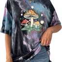 Remidoo Women's Casual Crewneck Short Sleeve Sun and Moon Print Tie Dye Oversized Graphic Top T-Shirt (Small)