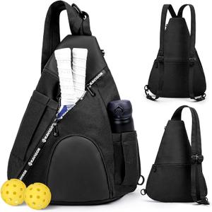 Pickleball Bag, 7 Pockets & Upgraded Zippers, Lightweight Sling Bag with Detachable Strap & Water-Resistant Pocket (Black)