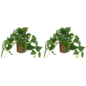Artificial Potted Plants Life-Like Fake Plant with Farmhouse-Style Cement Planter Featuring Light Wood Tone for Room Bathroom Bedroom Kitchen Office Desk Coffee (2PCS Pothos 10inch)