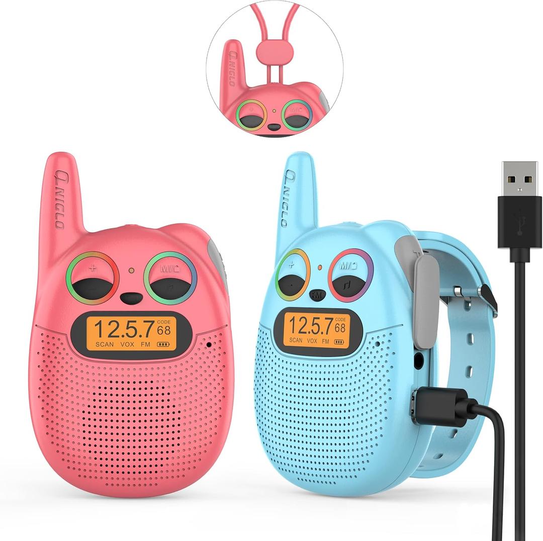 Qniglo Walkie Talkies for Kids, 3 Miles Long Range 22 Channels 2 Way Radio for Boys Girls Ages 3-12, Walkie Talkies for Outdoor Camping Hiking, Easter/Birthday Presents for 4 5 6 7 8 Year Old (Red Blue)