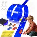 20 Ft Flexible Race Track Toys, Flex Race Car Ramp Track with 4 Race Cars & Suction Cups Rolls Up Portable DIY Race Track Anti Gravity Car Track Set,Kids Racecar Track Toy(Blue)