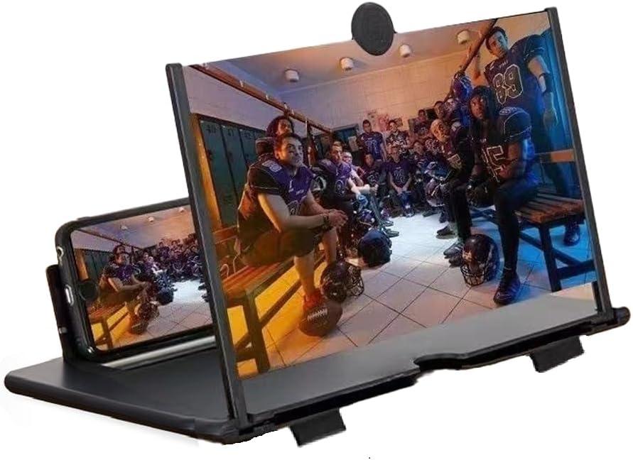 12-inch Screen Magnifier, 3D HD Phone Enlargement Projector for Movies, Videos, and Gaming. Foldable Phone Stand with Screen Magnifier, Supports All Smartphones (Black)