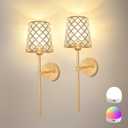 Crystal Battery Operated Wall Sconces Set of 2, Gold Rechargeable Wireless Wall Sconce Lights for Home Decor, Dimmable 12 RGB and 3CCT Wall Lamps with Remote for Living Room Bedroom Hallway