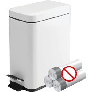 Homie Soft Close, Slim Trash Can 1.6 Gallon with Anti - Bag Slip Liner and Lid, Use as Mini Garbage Basket, Slim Dust Bin, or Decor in Bathroom, Restroom, Kitchen, or Bedroom (Shiny White)