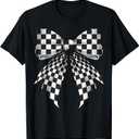 Coquette Bow Black White Checkered Pattern T-Shirt (Small)