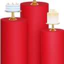 Cylinder Pedestal Covers Set of 3 Christmas Red Cylinder Stand Covers for Parties, Wedding, Birthday Cake
