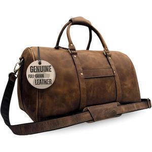 Muskie Leather Duffle Bag For Men & Women 21 Inch Full Grain Distressed Airplane Travel Weekend Carry On Overnight Gym Duffel With Shoe Compartment