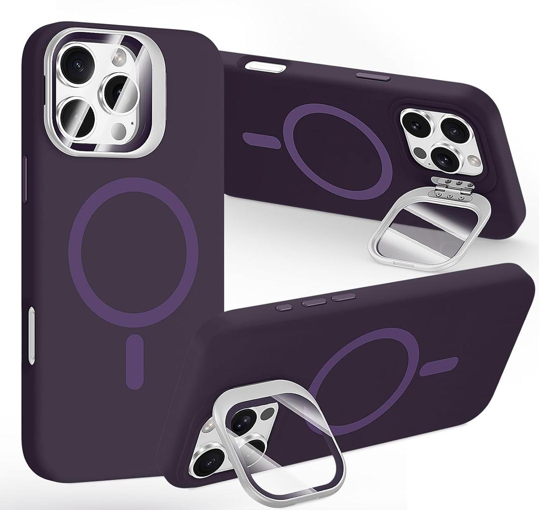 STERKER Designed for iPhone 16 Pro Case with Camera Invisible Stand [Lens Protector] [Compatible with MagSafe] Military Drop Protection Silicone Back Cover 6.3'', Purple