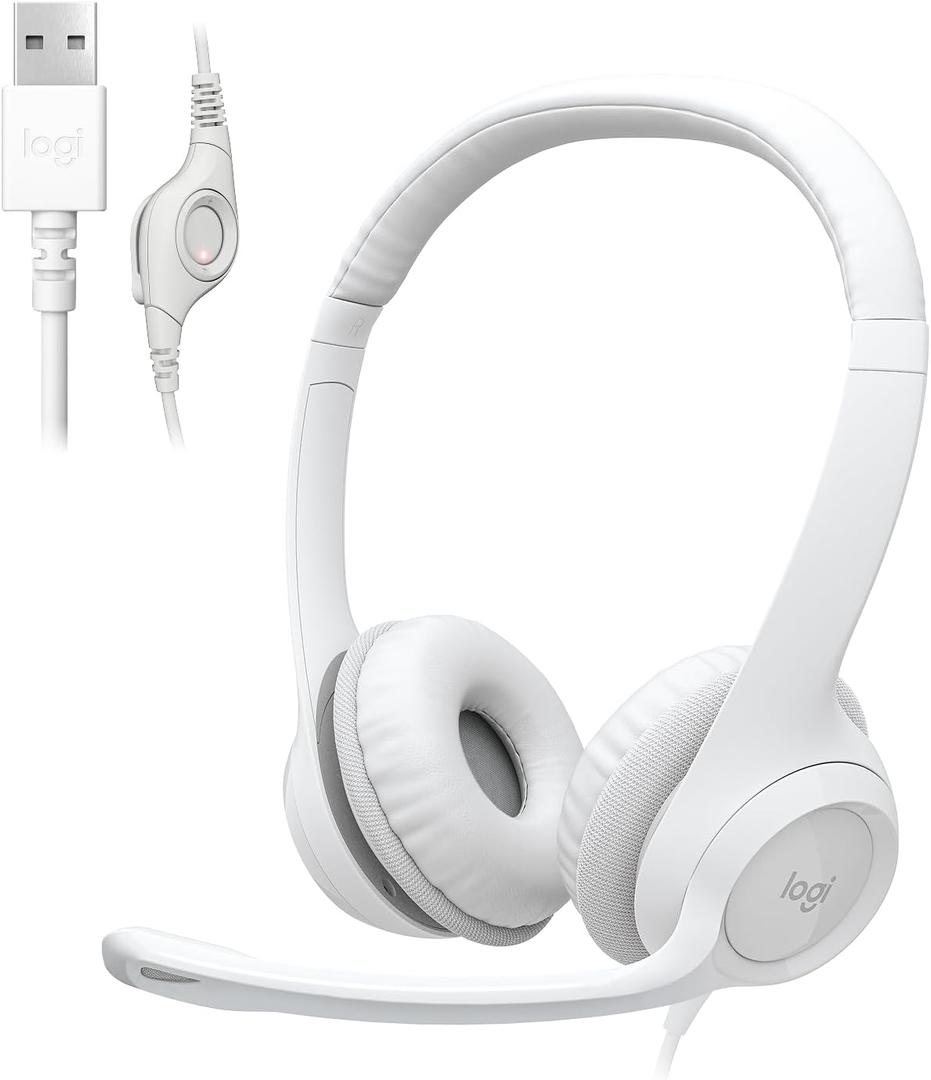 Logitech H390 Gaming Headphones, Wired Headphones with Mic, USB Headset with Microphone for PC, Noise Cancelling Microphone for Video Meetings, Music, Gaming - Off White (1 Pack)