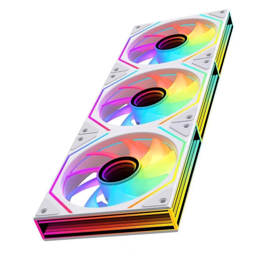 Prism6 MAX X3 120mm ARGB PC Case Fan - 3-Sided Infinite Mirror & Axis Infinite Mirror Light Effect800-185010% RPM 120mm PWM Case Fan for PC Case (Triple Pack, White)