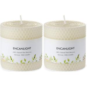 Beeswax Pillar Candles, 3x3 Inch White Hand-Rolled Honeycomb Pillar Candle Set of 2 - Dripless and Smokeless, Approx 9 Hours Hurn for Home Decor, Party, Wedding, Dinner