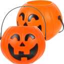 2 Pcs Pumpkin Buckets for Trick or Treating Portable Halloween Treat Bucket with Holder for Party Favors