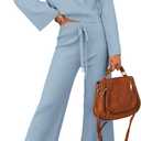 ZESICA Women's 2 Piece Outfits Set 2026 Casual Long Sleeve Knit Pullover Top and Wide Leg Pants Sweatsuit Lounge Sets (Blue, XL)
