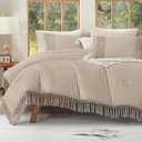 Andency Comforter King Size Set Khaki, 3 Pieces Boho Tassel Lightweight Fluffy Bedding Comforters & Sets, Soft All Season Bed Set (104x90In Comforter & 2 Pillowcases)