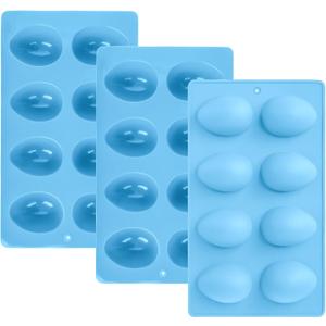 2 x 3Pcs 8-Cavity Easter Silicone Egg Molds, Egg Shaped Cake Pop Mold, Baking Supplies for Making Chocolate Jello Candy Dessert Muffin Mousse Pastry (Blue)