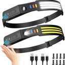 Headlamp Rechargeable 2Pack, 230Wide Beam Head Lamp LED, Head Flashlight with Motion Sensor, 5 Mode Head Lights for Forehead, Waterproof Headlamps for Adults Hiking Camping Gear