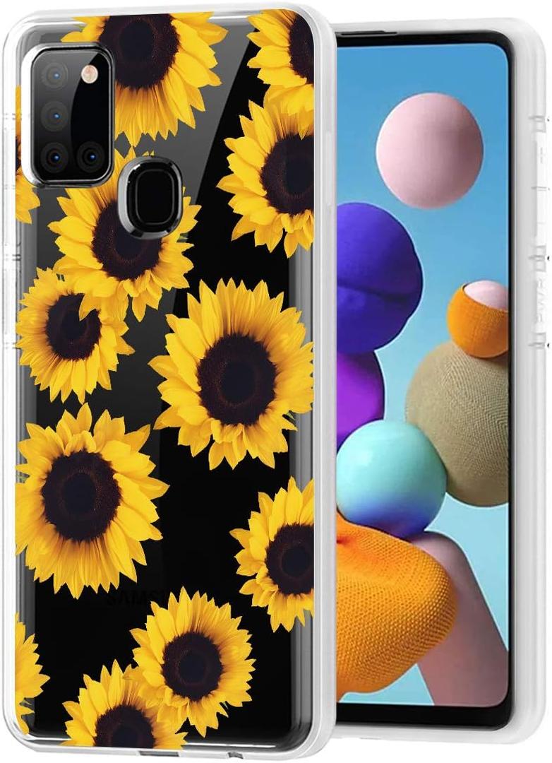 Case for Samsung A21S, Galaxy A21S Case for Girls Women, Shockproof Clear Floral Soft Flexible TPU Slim Protective Phone Case Cover for Samsung Galaxy A21s 2020 (Sunflower)