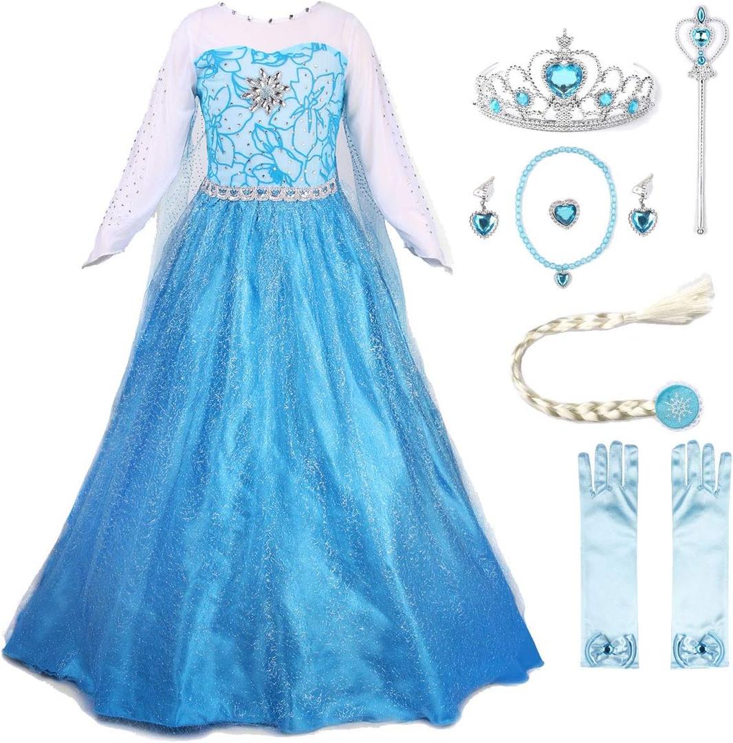 JerrisApparel Princess Dress Queen Costume Cosplay Dress Up with Accessories (3-4, Blue with Accessories)