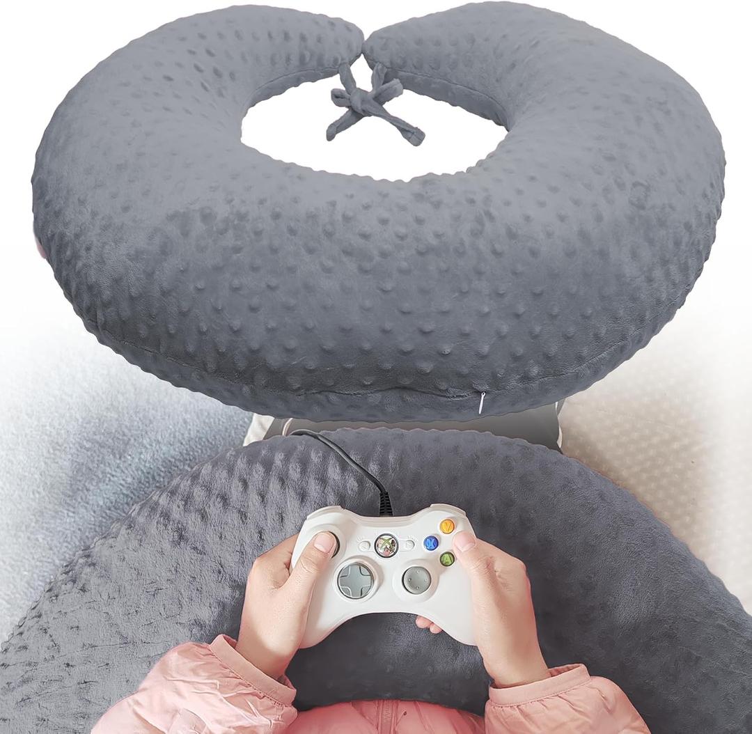 2 Pck Professional Gaming Pillow for Lap; Arm Rest Pillow Lap Pillow with Crochet Support - Eliminate Pain(Grey)