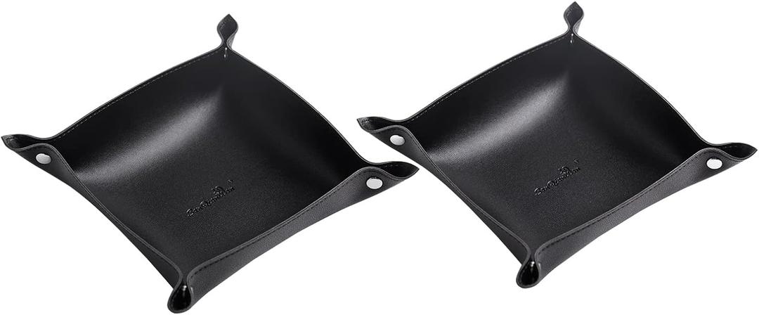 SANQIANWAN Leather Jewelry Valet Tray for Women and Man, Portable Entryway Table Tray Bedside Nightstand Desk Tray Small Catchall Travel Dish Plate for Key,Wallet,Watch,Coin (2PCs Black-B) (88)